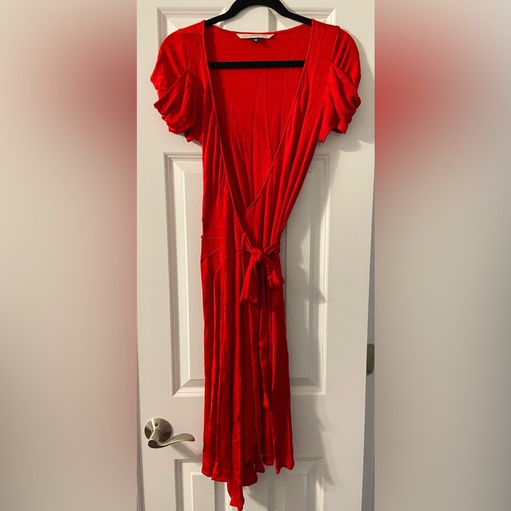 Diane Von Furstenberg Red Silky Wrap Dress - Size 10